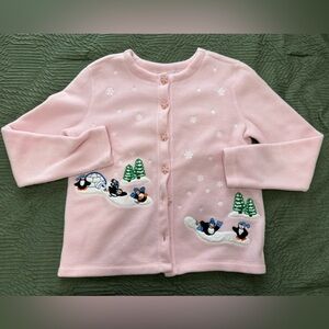 Vintage Fashion Bug Soft Pink Fleece Cardigan Penguins